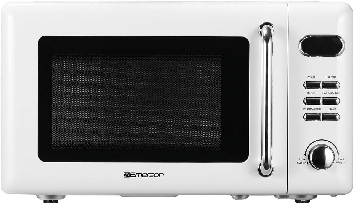 Countertop Microwave Oven with Push Button Control, LED Display, 700W 5 Power Levels, 8 Auto Menus, Glass Turntable and Child Safety Lock, 0.7-inch��Thunderbird Blue