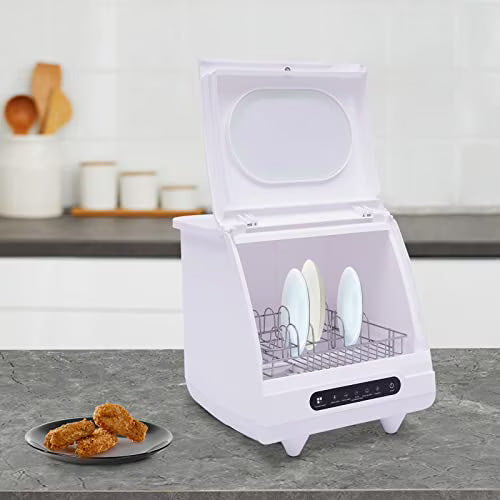 White Desktop Dishwasher, 1200W Compact Automatic Dishwasher, 5 Washing Programs Display 360�� Spray Arm, 72 �� C Hot Water Rotary Cleaning, Suitable for Apartment/Office/Kitchen/RV
