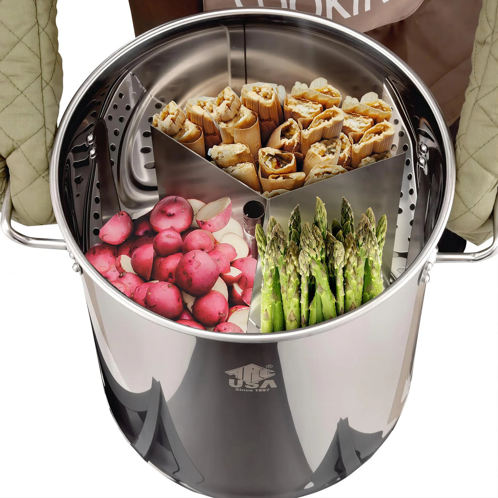 32QT Stainless Steel Seafood Boil Pot with 200,000BTU Single Burner Propane Stove, Heavy Duty Propane Burner For Outdoor Cooking Turkey Fryer, Crawfish Boil, Homebrewing