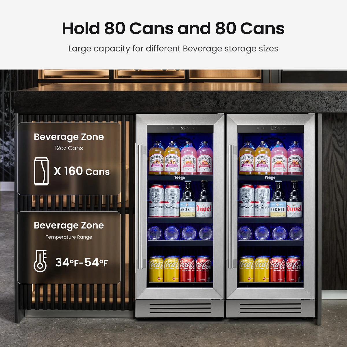 Yeego 30" Wine and Beverage Refrigerator,Two 15" Wine and Beverage Cooler Under Counter or Freestanding, Hold 33 Bottles and 80 Cans(Two Pack)
