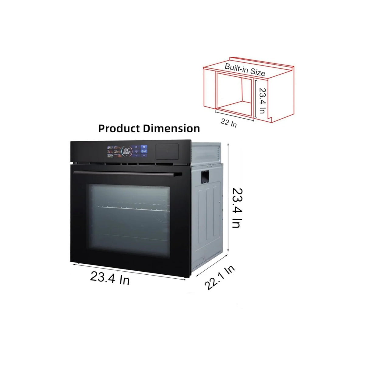 24" Built-in Electric Ovens with 70L Capacity, 3000W Single Wall Oven with View Window, Steam & Grill Oven 2 in 1, 8 Cooking Functions & 108 Automatic Recipes, 3D Surround Heating, LED Screen