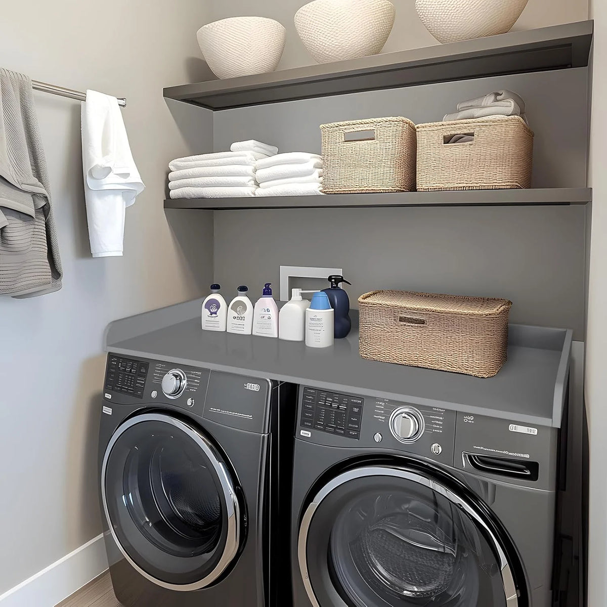 Kaboon Melamine Washer Dryer Countertop with Edge Rails �C Laundry Room Organization