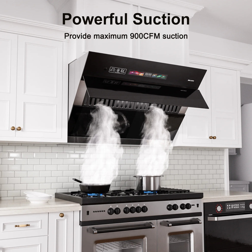 BRANO 30 inch Range Hood Stainless Steel Kitchen Hood, 900CFM, Voice/Gesture Sensing, Touch Control, Side-Draft Design