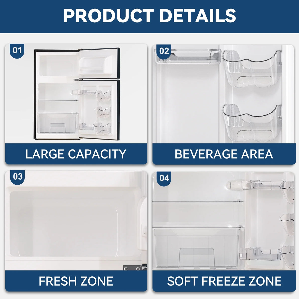 Frestec 3.2 cu. Ft.  Double Door mini fridge Compact Refrigerator, Black