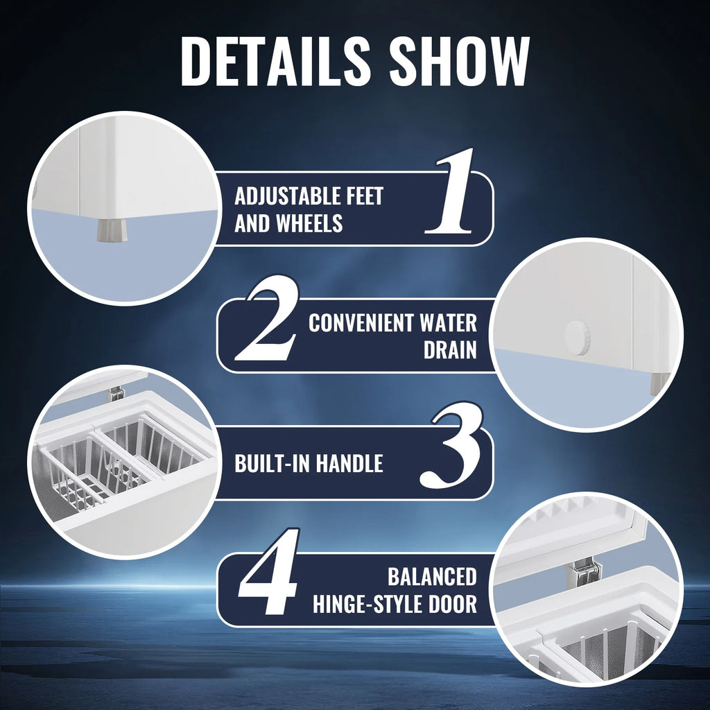 JIEJIA Compact Freezer 3.5 cu ft Environmental Chest Freezer, Mini Freezer with 7 Gear Adjustable Temperature, Removable Storage Basket, Energy Saving, White