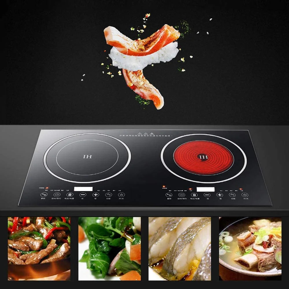 FETCOI, Portable Double Induction Cooktop Portable Electric  Cooker Cooktop Countertop Digital Electric Countertop
