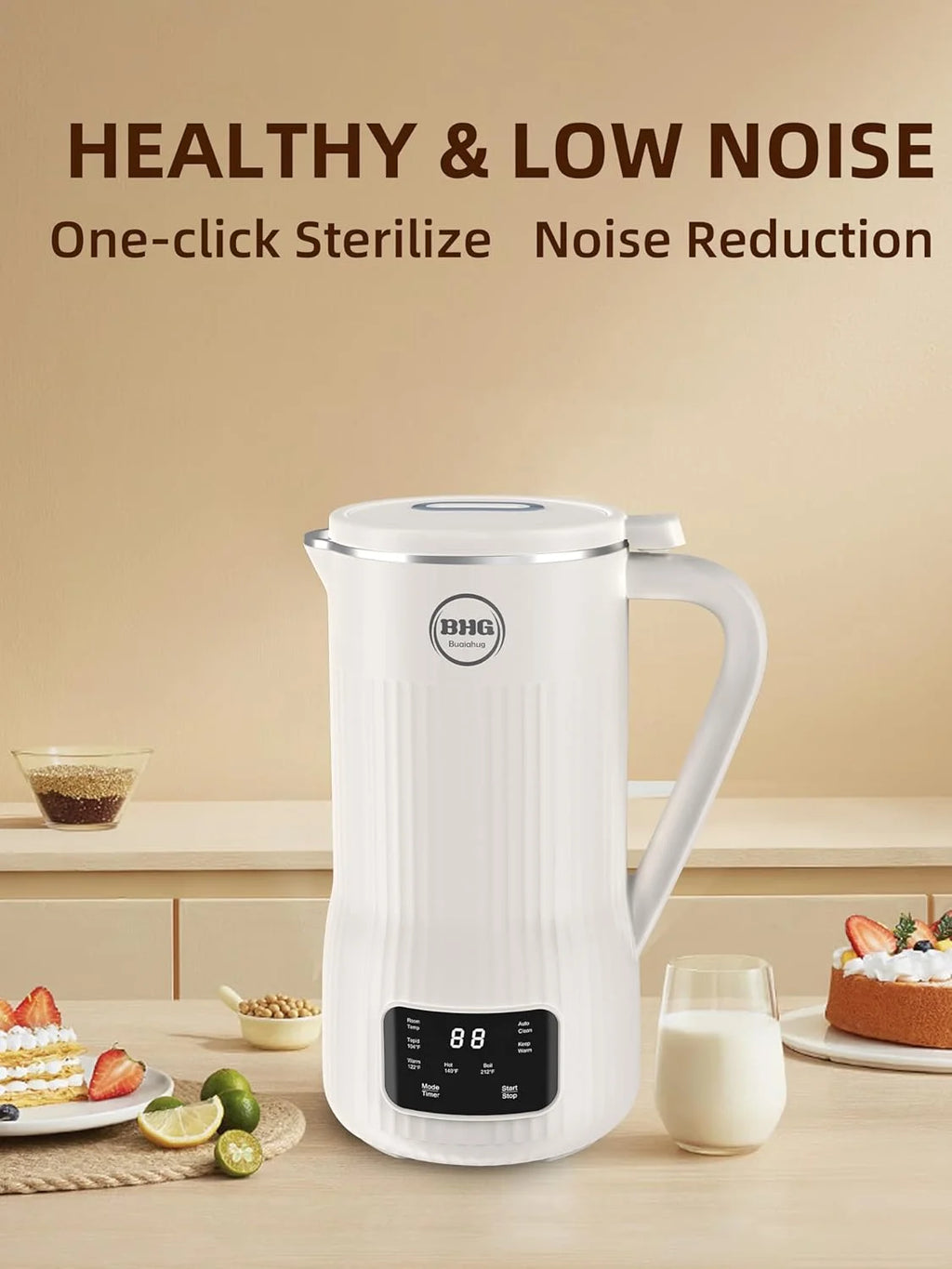 20 oz Nut Milk Maker - Multifunctional Automatic Almond, Equipped with 10 Blades, Suitable for Plant-Based, Oat, Soy, and Dairy, 12-Hour Timer/Auto Clean/Room Temperature/Keep Warm/Boil, hite.