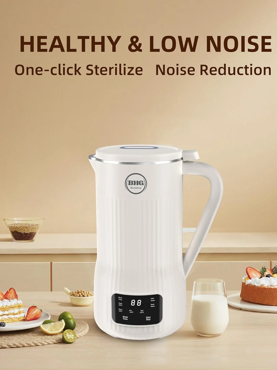 20 oz Nut Milk Maker - Multifunctional Automatic Almond, Equipped with 10 Blades, Suitable for Plant-Based, Oat, Soy, and Dairy, 12-Hour Timer/Auto Clean/Room Temperature/Keep Warm/Boil, hite.