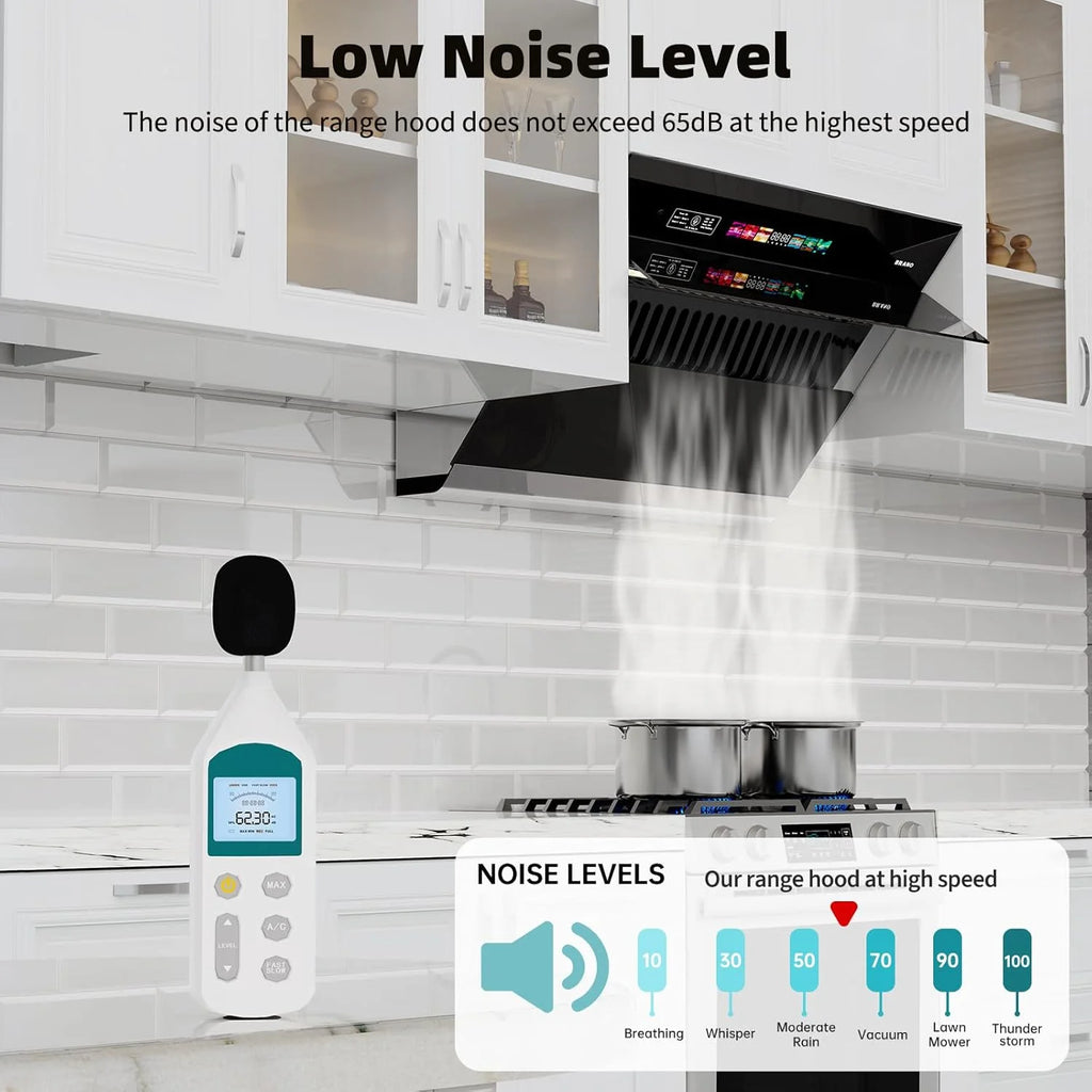 Range Hood 30 inch with 900CFM, Voice/Gesture Sensing/Touch Control Panel, Unique Side-Draft Design for Under Cabinet Modern Kitchen Hood, Ducted/Ductless Convertible