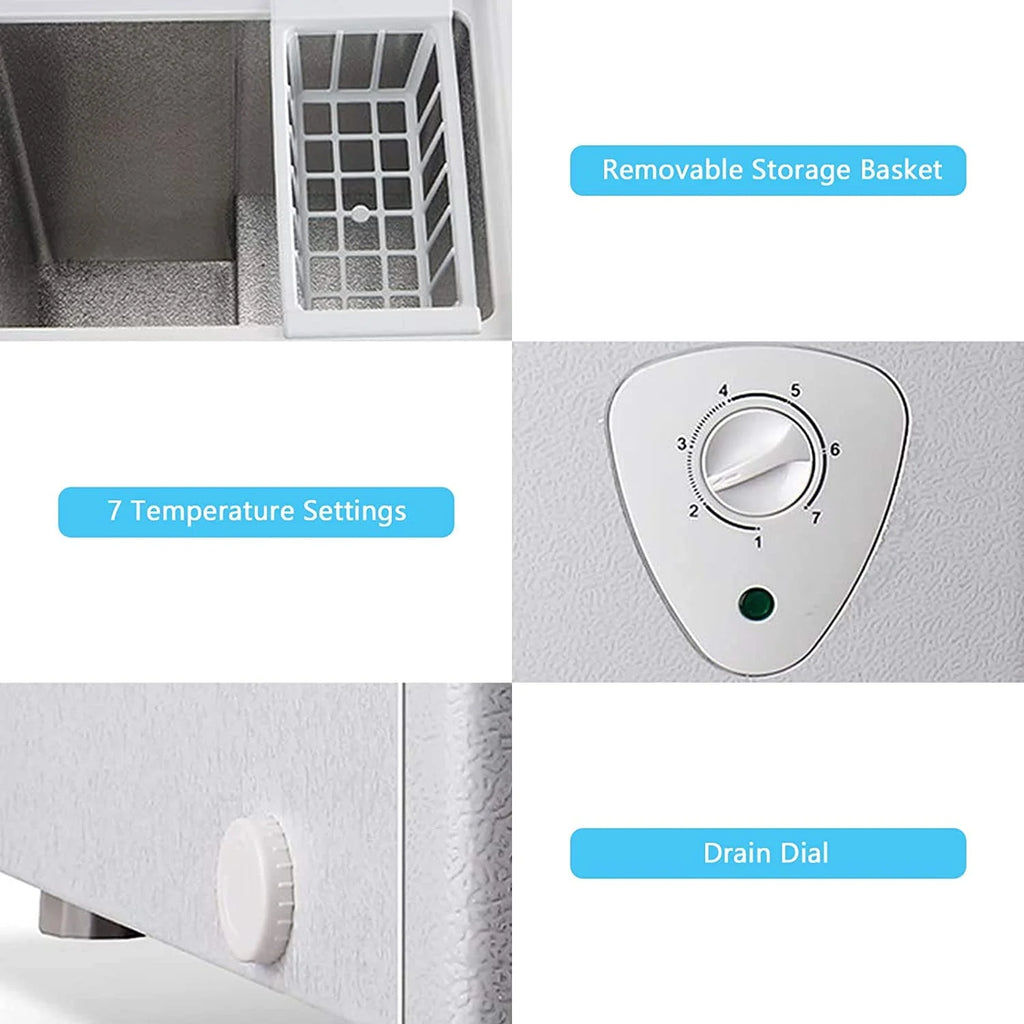 WANAI 5.0 Cubic Chest Freezer, Compact Deep Freezer with Top Open Door and Removable Storage Basket, 7 Gears Temperature Control, Energy Saving, for Office Dorm or Apartment