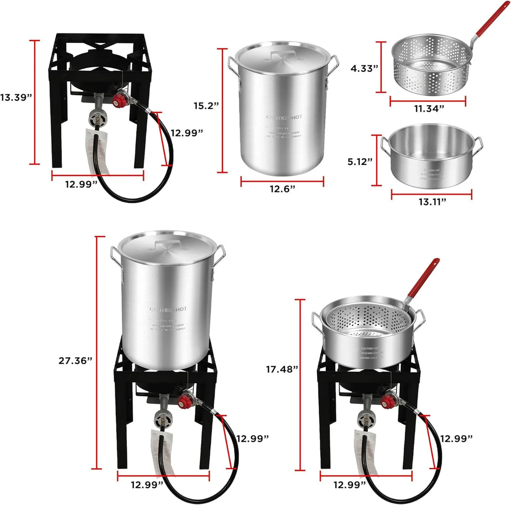 Red Mountain Valley Outdoor Propane Turkey Deep Fryer Set 30&10 Quart Fish Fryer with Basket, 50,000 BTU Burner, Large Seafood Boiler Kit, Outdoor Cooking for Frying, Boiling