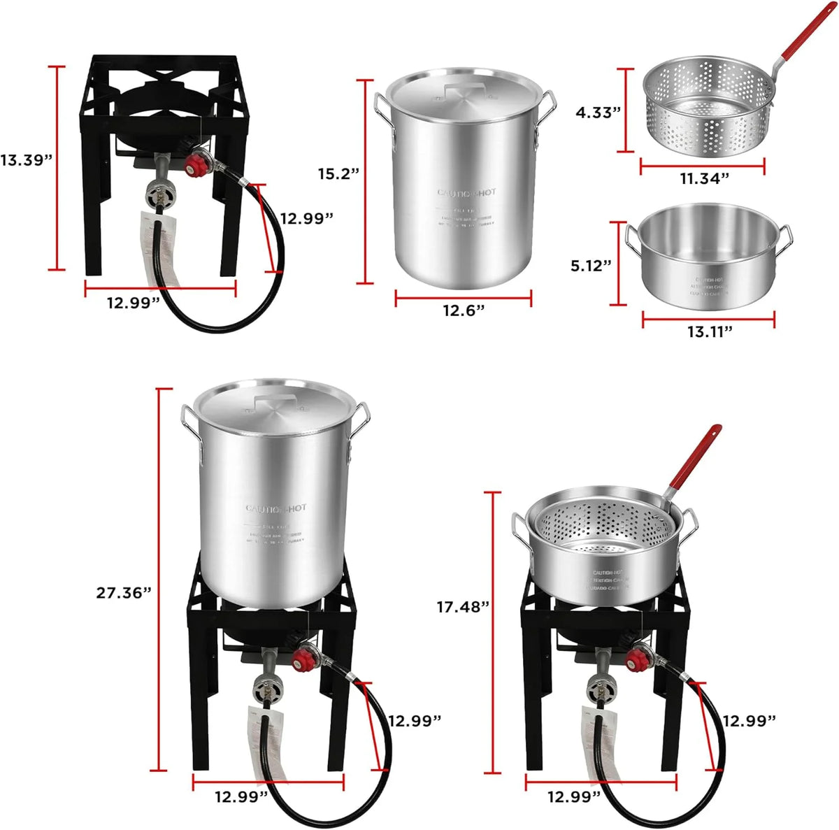 Red Mountain Valley Outdoor Propane Turkey Deep Fryer Set 30&10 Quart Fish Fryer with Basket, 50,000 BTU Burner, Large Seafood Boiler Kit, Outdoor Cooking for Frying, Boiling