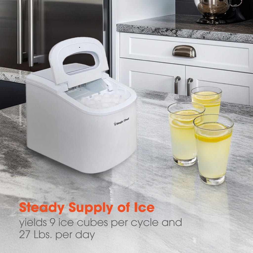 Magic Chef 27 lb. Capacity Portable Countertop Ice Maker, White and Makes Bullet Ice