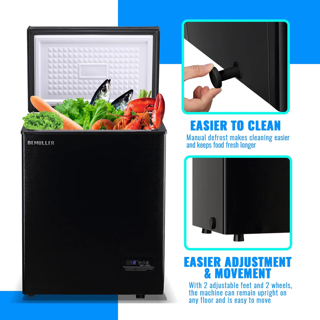 DEMULLER Deep Chest Freezer with 2 Removable Baskets Compact Mini Deep Freezers Stay-Open Lid White