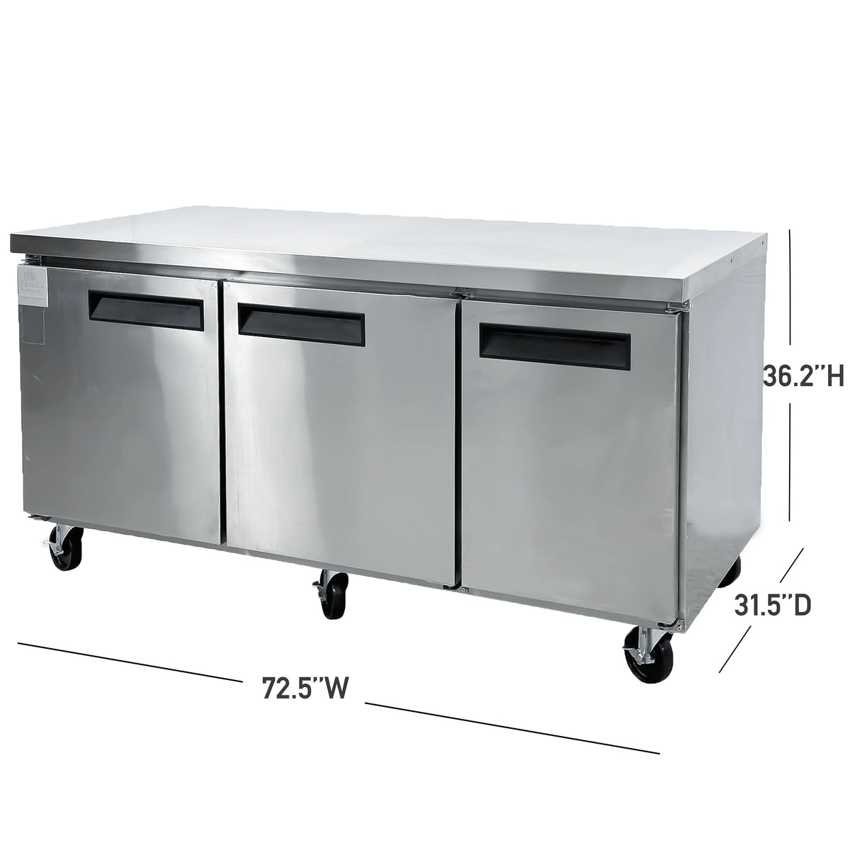 72 in. Commercial Undercounter Freezer 19 Cu.Ft. Stainless Steel Three-Door Commercial Freezer Heavy Duty