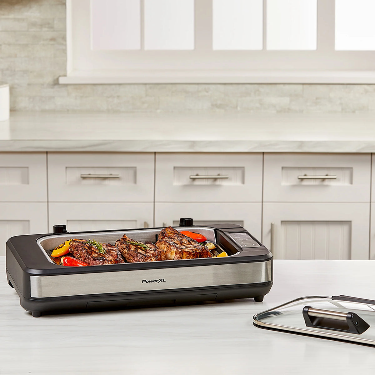 Open Box Power XL Smokeless Grill Elite Plus Indoor Electric Grill with Tempered Glass Lid, Non-Stick, Black