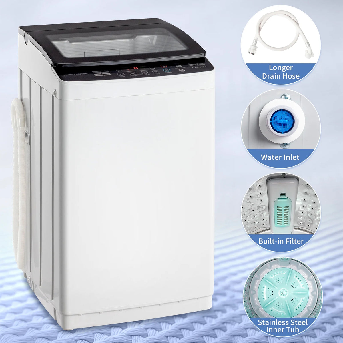 UbesGoo 15.6LBS Portable Washing Machine, Full-Automatic Electric Laundry Machine with Stainless Steel Drum,Compact Washer, Washer and Dryer Combo with Drain Pump for Apartment, Dorms, RV