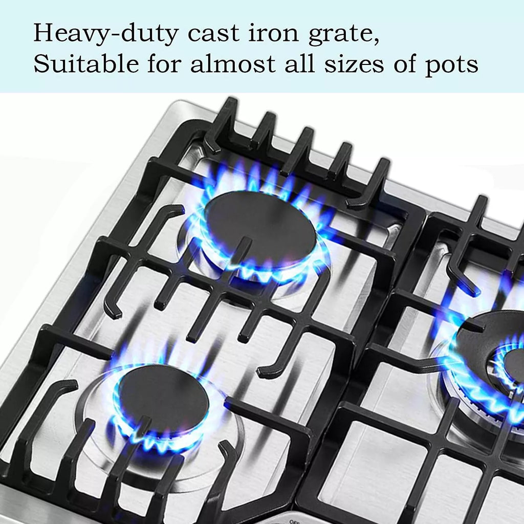 30 Inch Bulit-In Gas Cooktop with Griddle, 5 Italy SABAF Powerful Burners Over 92% High Efficiency, Max 48300BTU Gas Stove Top, 304 Stainless Steel Panel, NG/LPG Convertible, CSA Certified