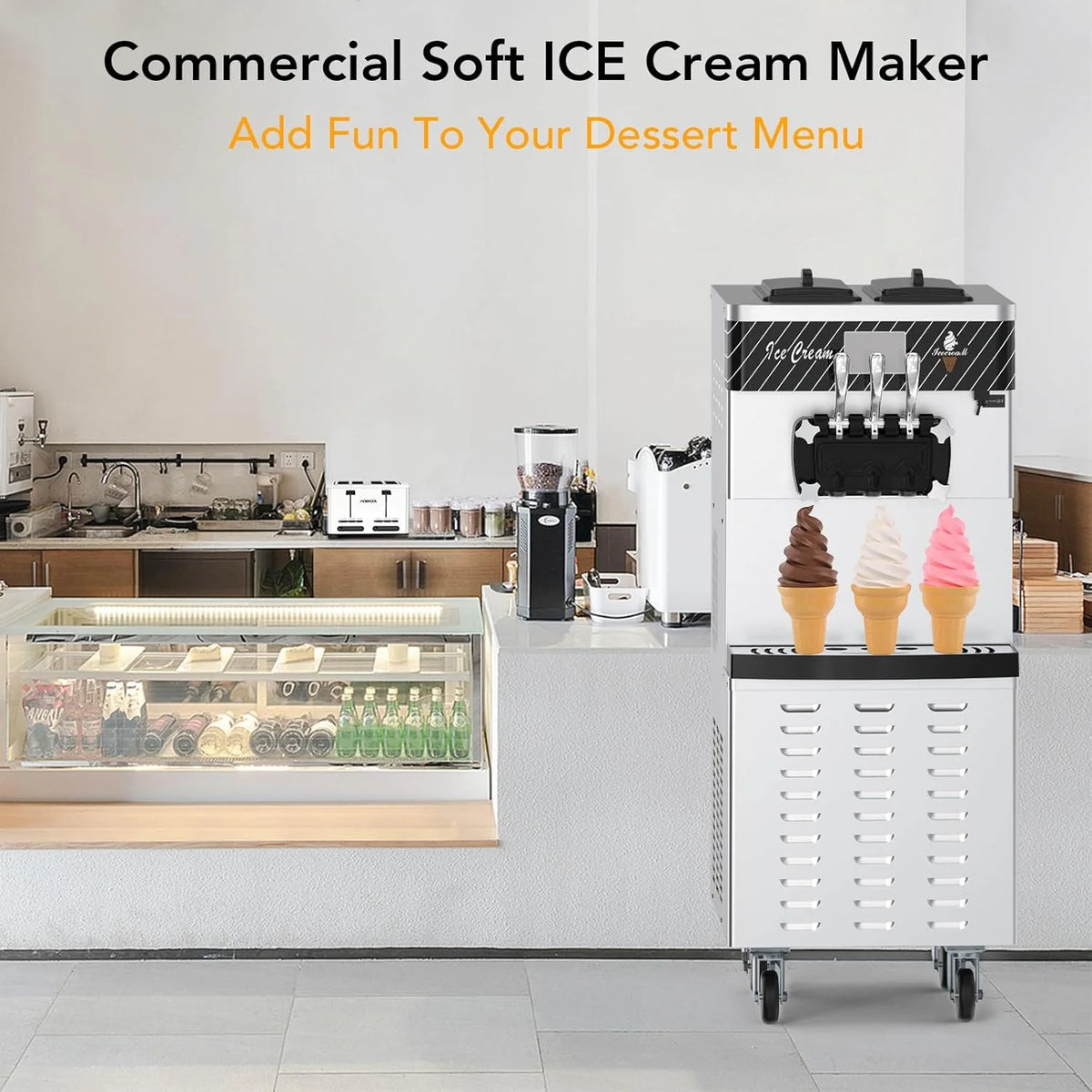 NEILA 2+1 Flavor Soft Serve Ice Cream Maker Machine Commercial,5.8-7.9 Gal/Hr Vertical Soft Serve Machine with 5.5 Inch Screen,Auto Clean Pre-Cooling High Productivity for Restaurants&Snack,2450W