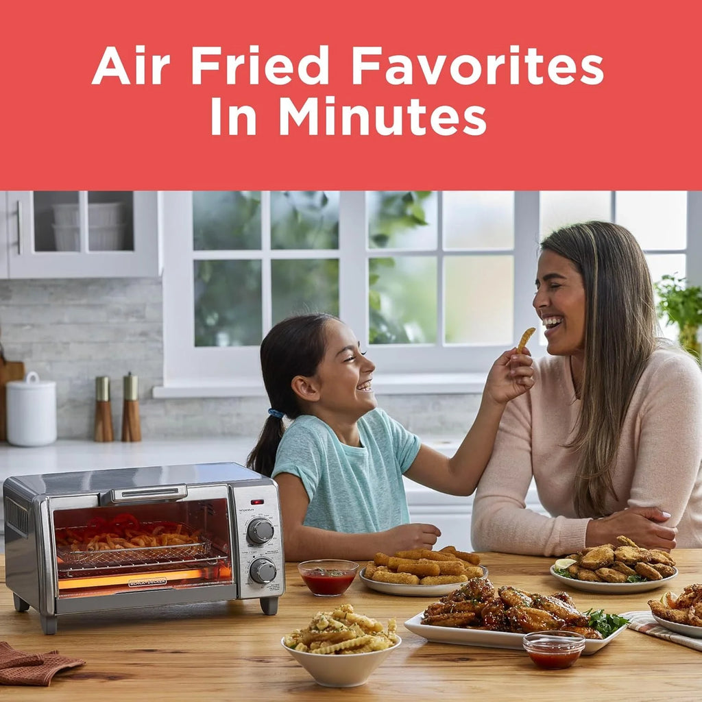 Crisp 'N Bake Air Fry Countertop Convection Toaster Oven, Medium Capacity, 4-Slice, 5-in-1, Fits 9�� Pizza, 30-Min Timer, Bake, Broil, Air Fry, Toast, Keep Warm, Stainless