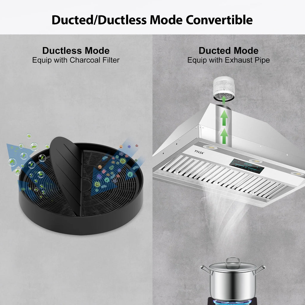 30 inch Built-in/Insert Range Hood, 900 CFM Ducted/Ductless Insert Range Hood with Charcoal Filter