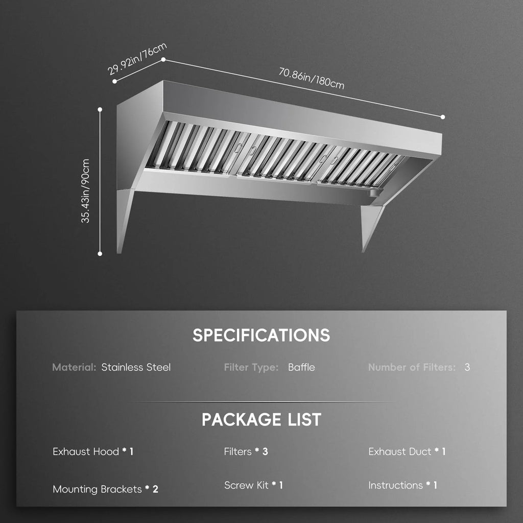 Aoile Commercial Exhaust Hood, 94.48" Rust Resistant Wall Mount Range Hood