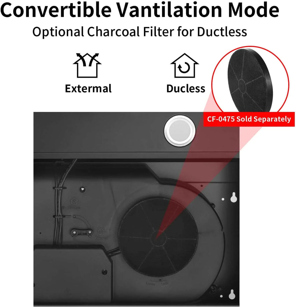 Range Hood 30 inch Under Cabinet,Black Stainless Steel Range Hood with 500 CFM,Ductless Range Hood Black,Kitchen Vent Hood 30 inch with 3 Way Venting,Baffle Filters,LED Light