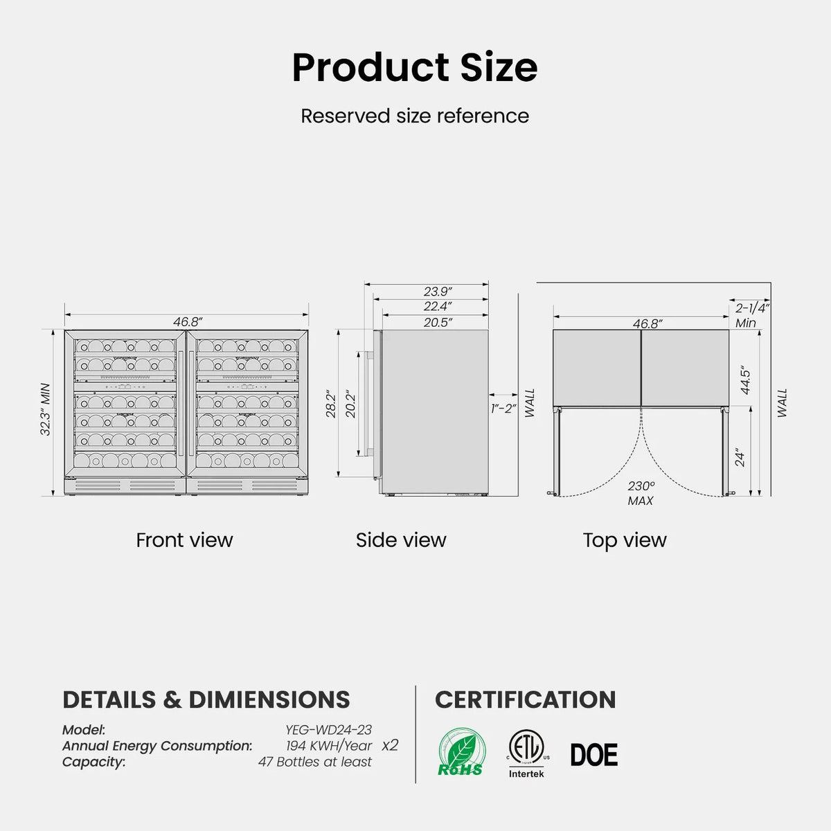 Yeego 30" Wine and Beverage Refrigerator,Two 15" Wine and Beverage Cooler Under Counter or Freestanding, Hold 33 Bottles and 80 Cans(Two Pack)