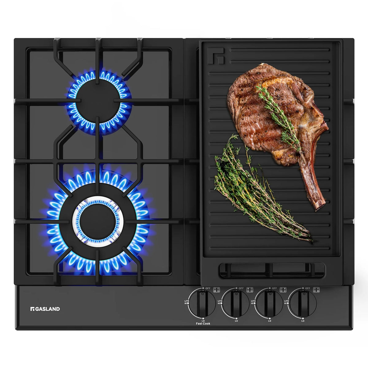 GASLAND GH60EF 24" Built-in Gas Stove Top, Black Ename Gas Cooktop with Griddle, 4 Sealed Burners, ETL