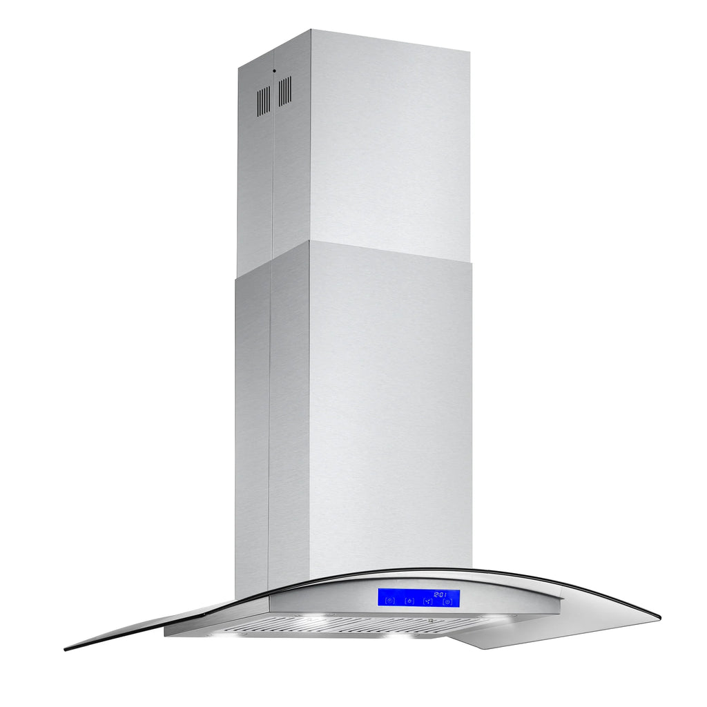 Cosmo 4 Piece Kitchen Appliance Packages with 36" Freestanding 220/240V Dual Fuel Range 36" Island Range Hood 24" Built-in Integrated Dishwasher & French Door Refrigerator Kitchen Appliance Bundles