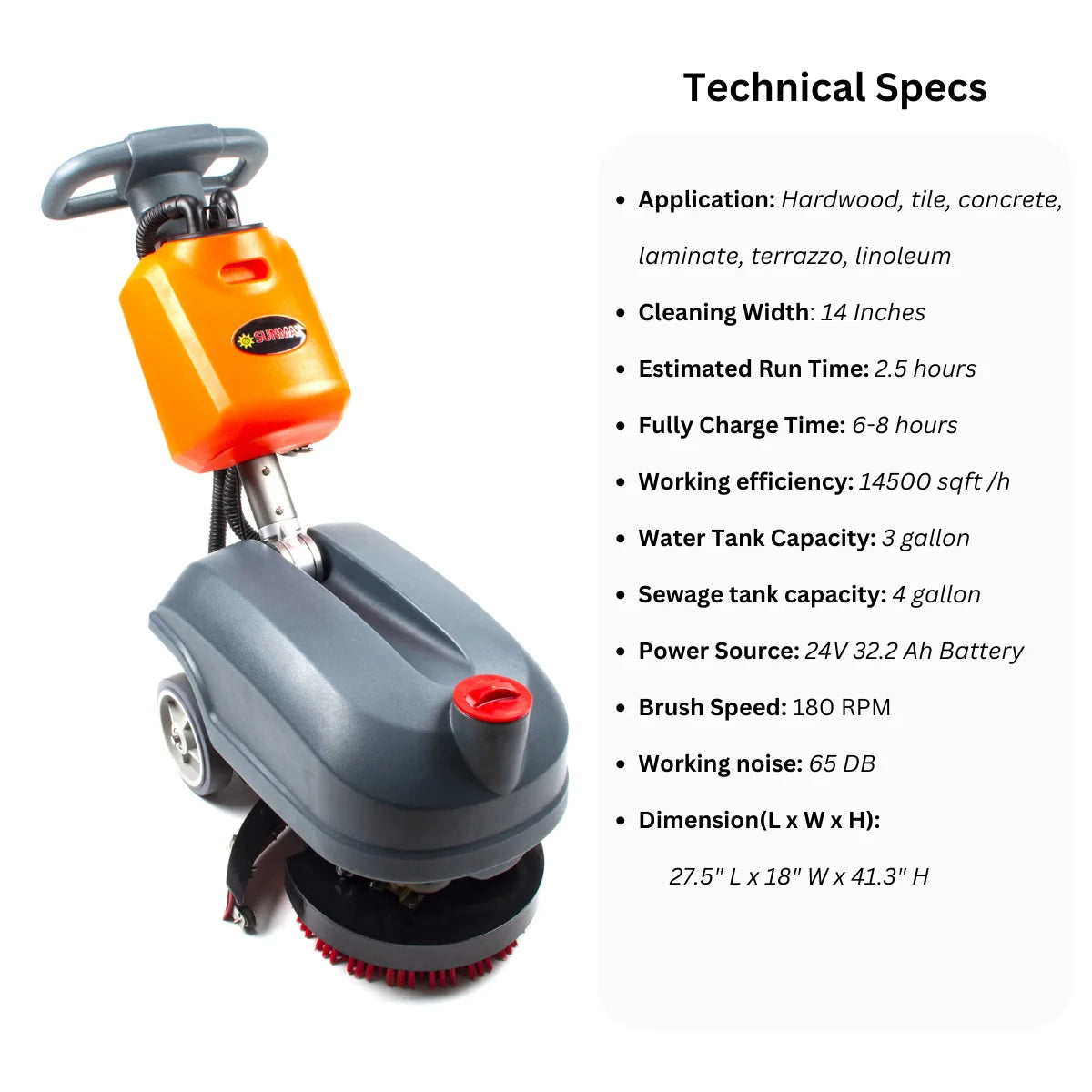 RT15 Battery Powered Floor Scrubber, 14" Cleaning Path, 19377 Sqft/h Efficiency, Compact Design