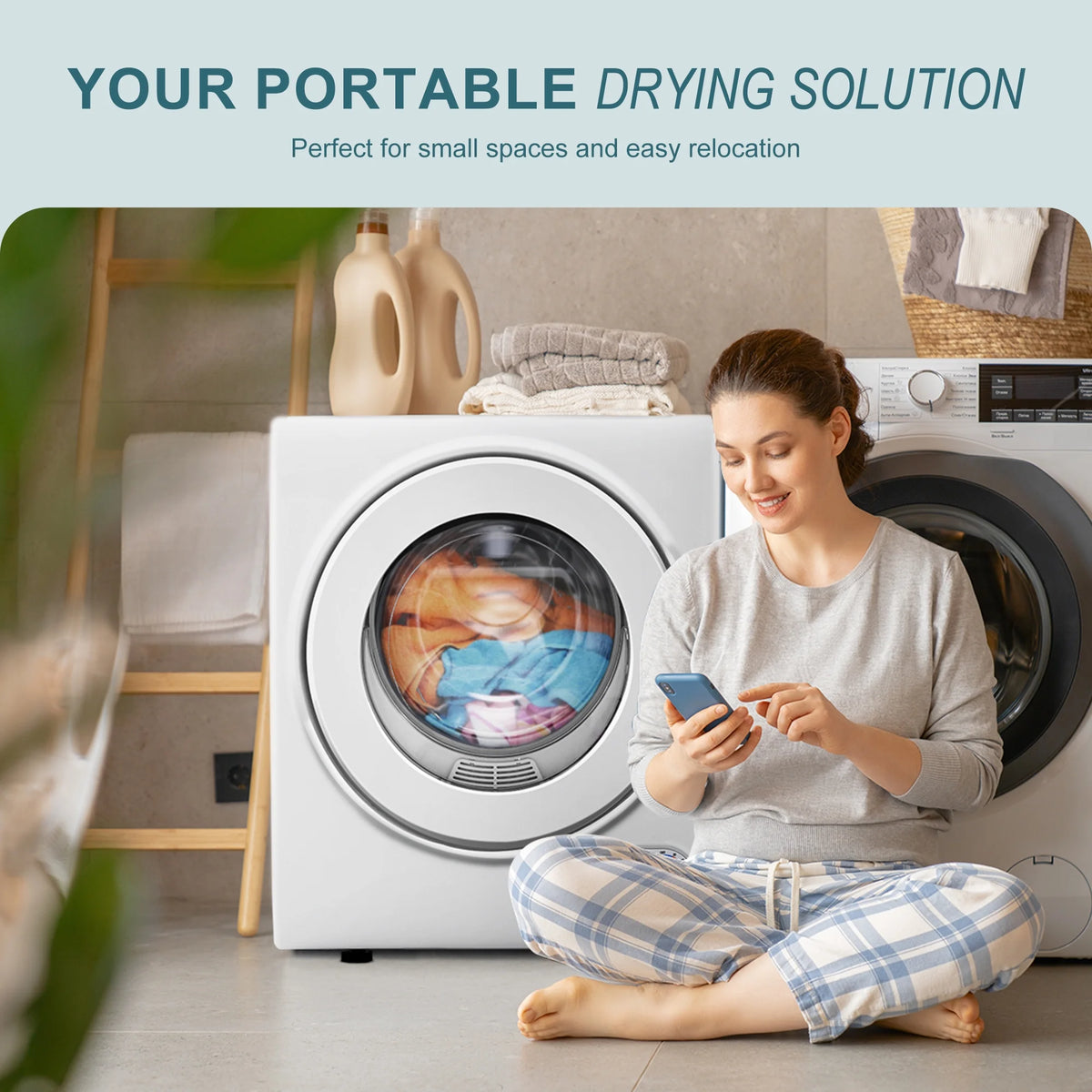 Simzlife 1.6 Cu. ft. Portable Clothes Dryer, Electric Compact Dryer Machine, 19.5 in W, 23.6 in H