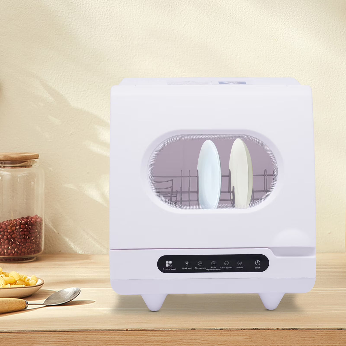 110V 1200W Portable Countertop Dishwasher with 12 Water Outlets and 360?�� Spraying Cleaning 15.74*15.74*17.71in for Homes, Apartments, Dormitories