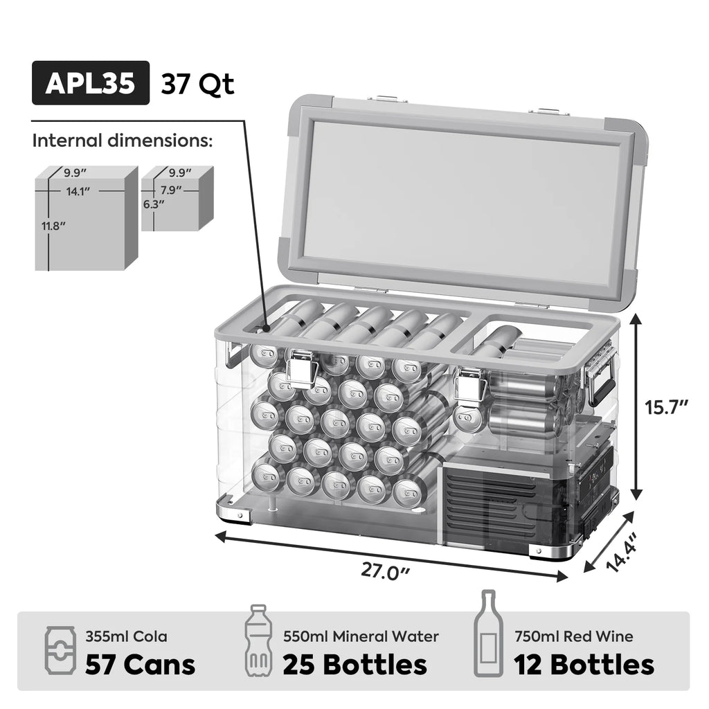 APL35 Aluminum Dual Zone 37QT Portable Refrigerator Silver