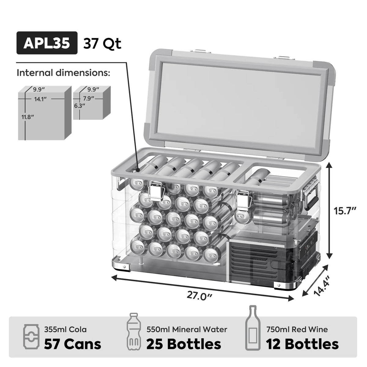 APL35 Aluminum Dual Zone 37QT Portable Refrigerator Silver