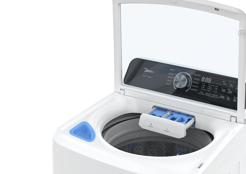 MIDEA 4.5 Cu Ft Smart Top Load Wave-Impeller Washing Machine with Stainless Steel Tub, White