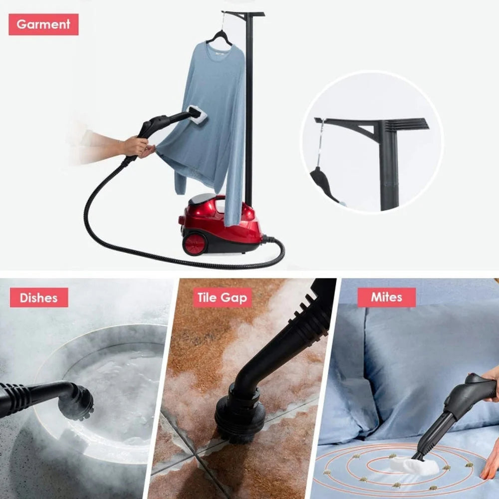 Canddidliike 2000W Steam Cleaner with Large Tank, Heavy Duty Multi-purpose Steam Cleaner Mop with Detachable Handheld Unit, Steam Cleaner with 19 Different Accessories for Indoor, Red