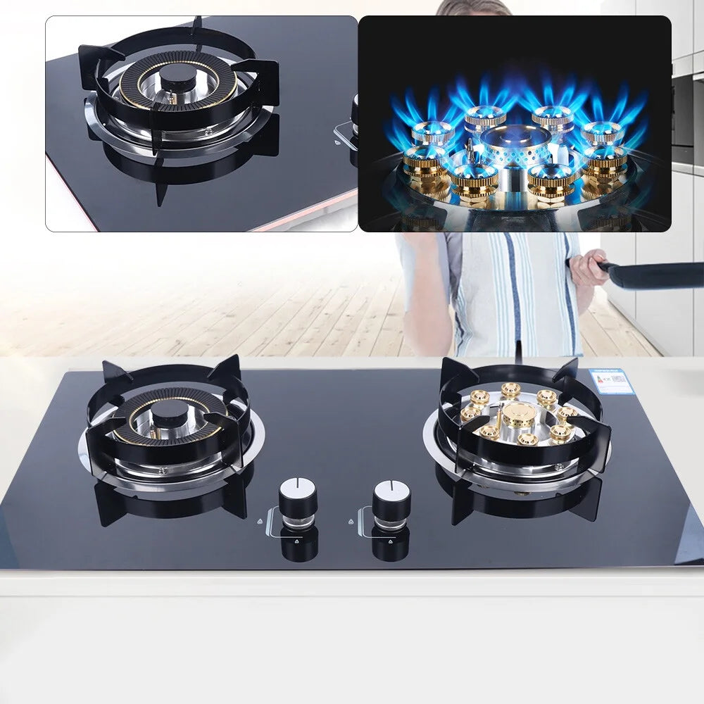 2-Burner Natural Gas Stove, Built-in Gas Cooktop Stove for Home Kitchen