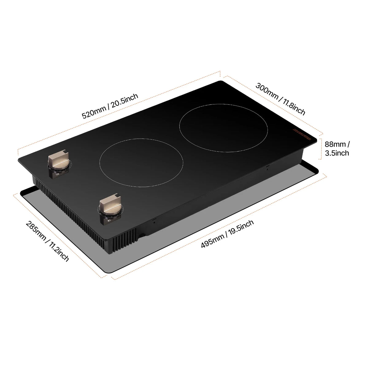 KFFKFF 12 Inch Induction Stove, 1800W 2 Burner Electric Cooktop Built-in Stove top with Knob-Controlled, 12 Heat Levels, Glass Top, Automatic Power-Off