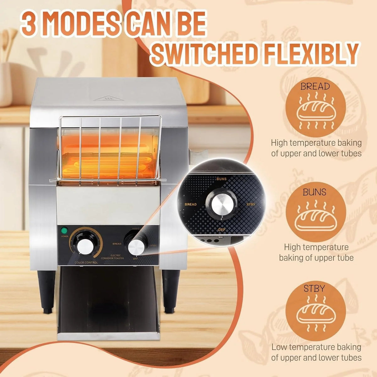 Ktaxon Commercial Conveyor Toaster, 150 Slices/Hour, 1300W, Front/Rear Outlet, Silver
