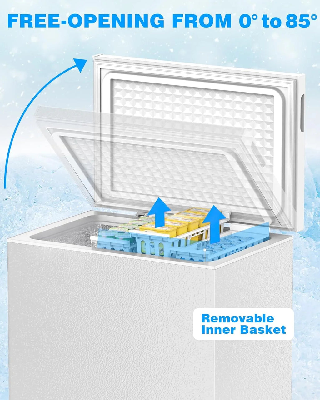 Crzoe 1.8 Cu.Ft Chest Freezer with Removable Basket and Bottom Defrost Water Drain Freestanding Mini Freezer with Adjustable 7 Thermostat for Home/Apartment, Black