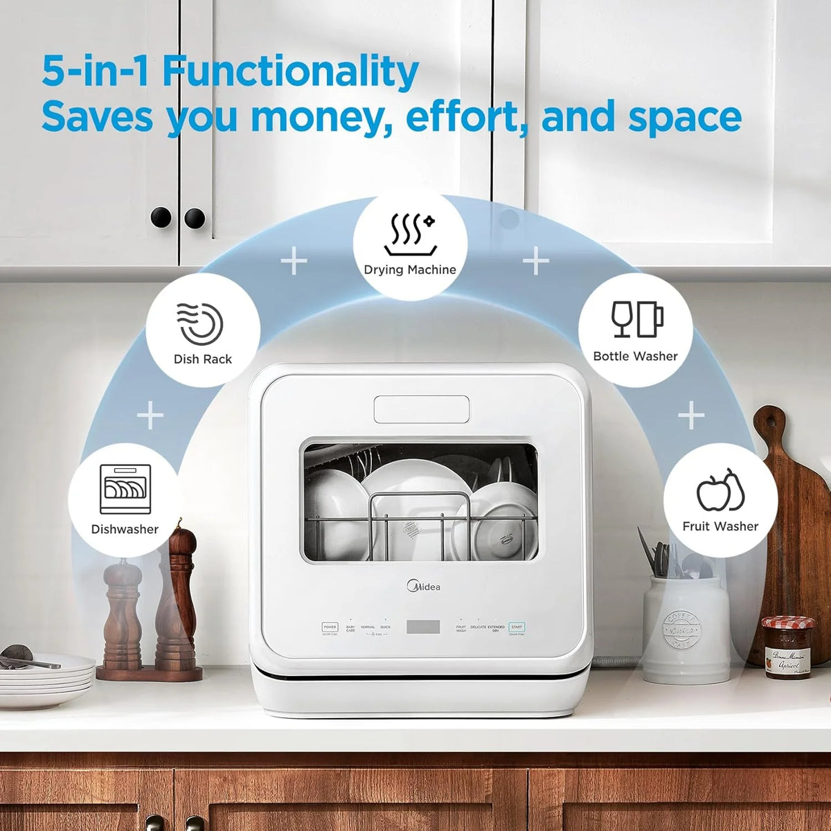 Midea Portable Countertop Dishwasher with 5-Liter Built-in Water Tank