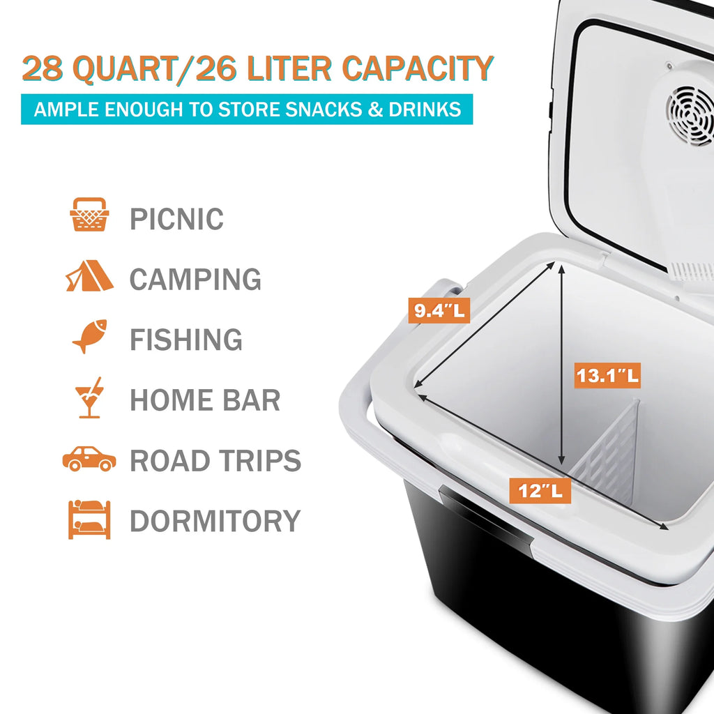 Segawe 28Qt Mini Thermoelectric Cooler/Warmer Portable Electric Car Fridge Travel Road Trips Camping Top Door