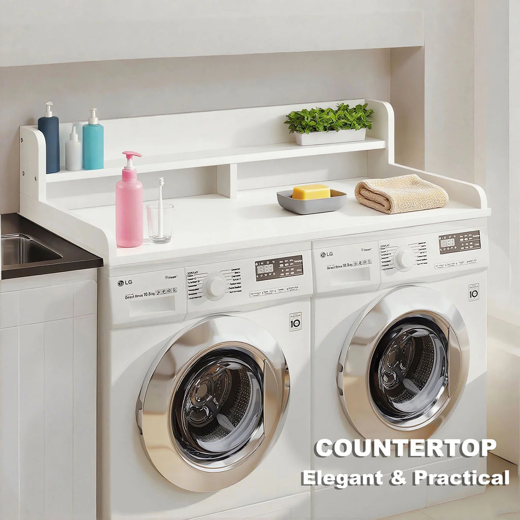 S-HOME Large Space 2-Tier Washer and Dryer Countertop with 2.75 Inch H Guard, 54 Inch W x 27.5 Inch D Topper for Laundry Room
