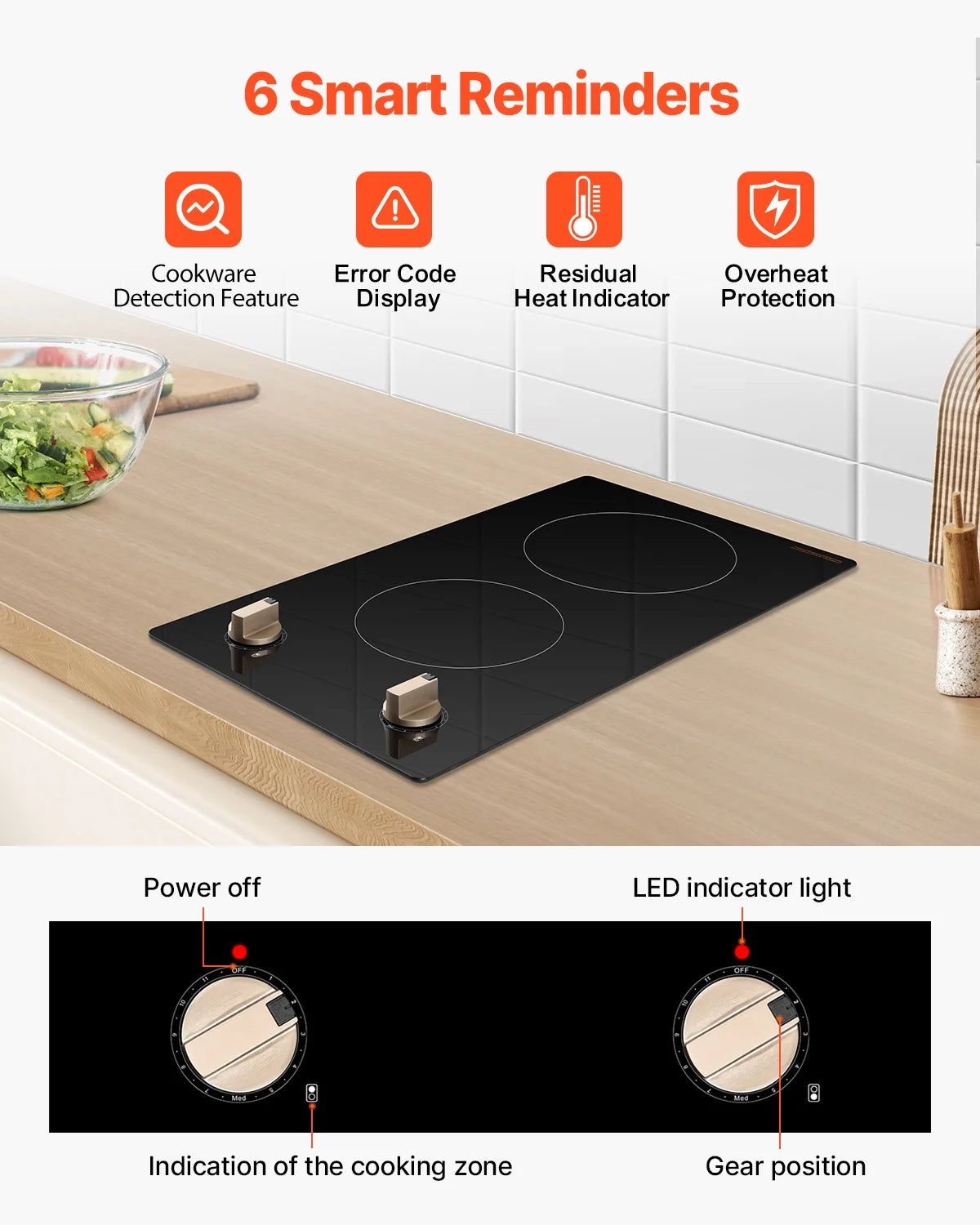 KFFKFF 2 Burner Built-in Electric Cooktop, 3500W Electric Ranges with 12 Heat Levels, Glass Top, Automatic Power-Off, Regulated by Knobs