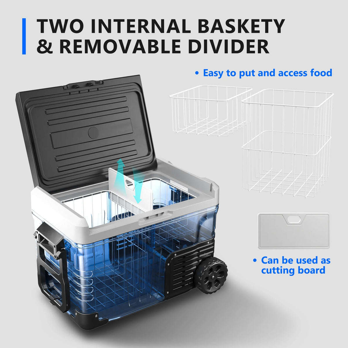Simzlife 12V Car Refrigerator, 37QT Electric Cooler DC/AC, -4�H~68�H, RV Freezer Fridge Cooler with Wheels & 2 Baskets