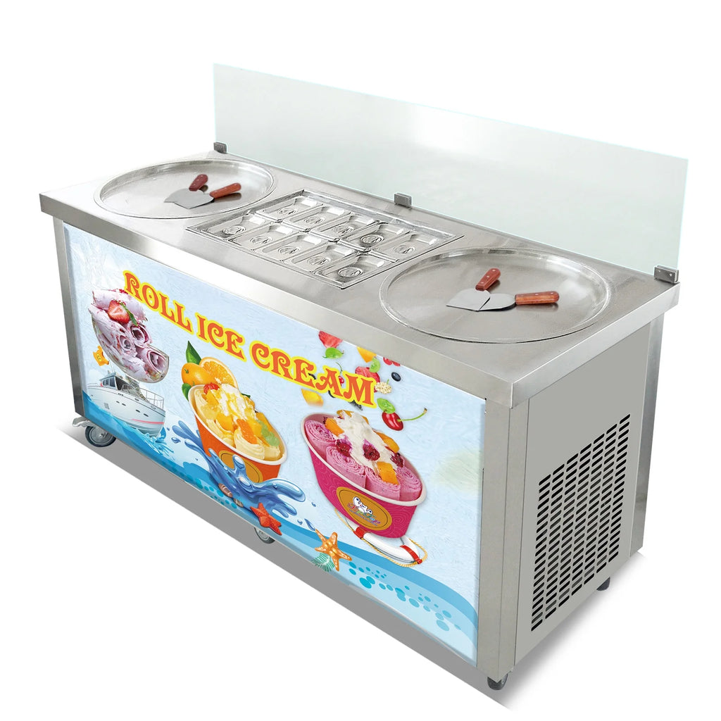Kolice Commercial 22" Double Round Pans Fried Ice Cream Rolled Machine-Smart Temperature Control