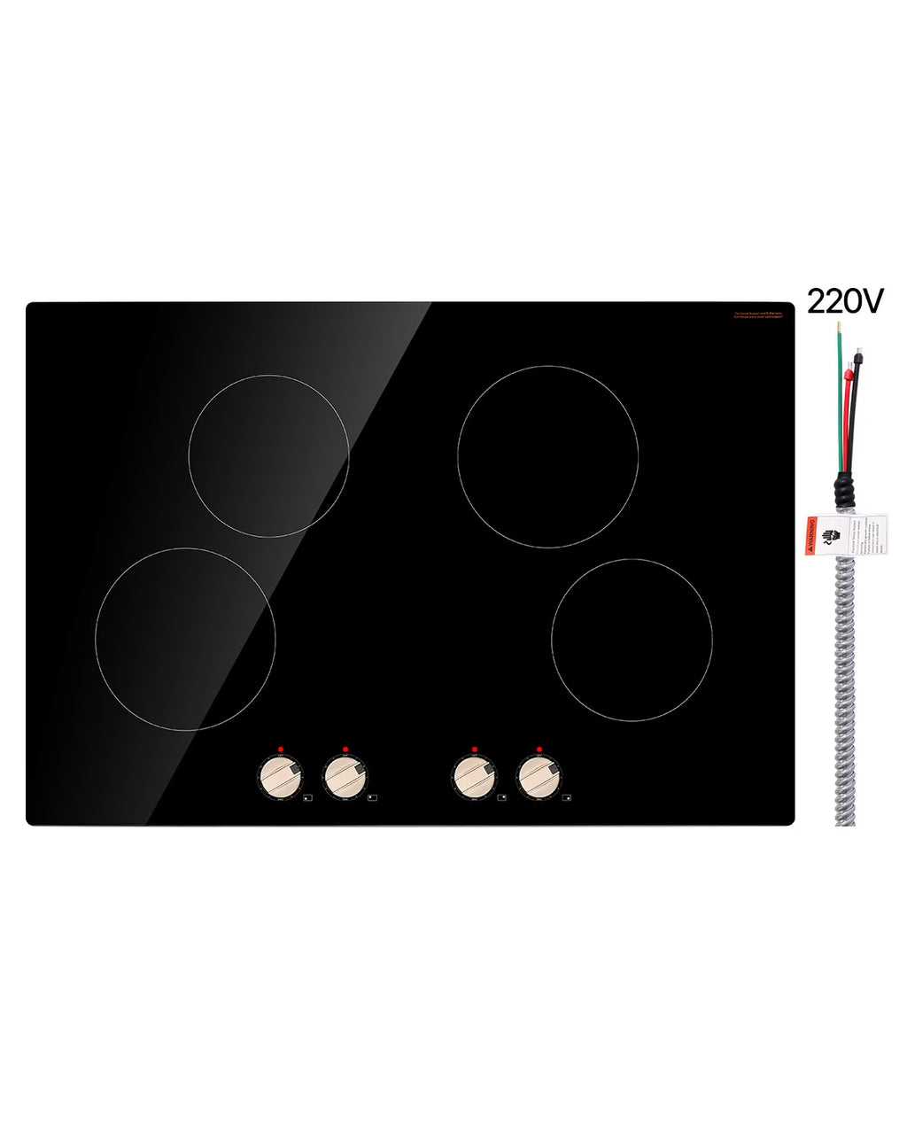 KFFKFF 4 Burner Built-in Electric Cooktop, 6600W 30" Built-in Top Electric Stove, with Knob Control, Temperature & Power Levels, Glass Top, Independent Control for Different Pots