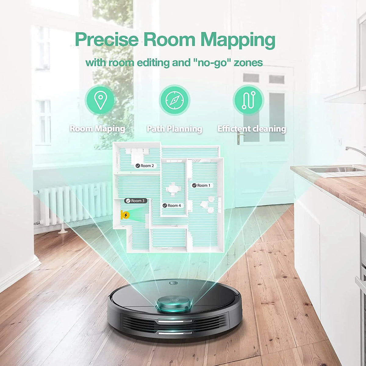 Wyze Wi-Fi Connected Robotic Vacuum with LiDAR Room Mapping, Ideal for Pet Hair, Hard Floors and Carpets