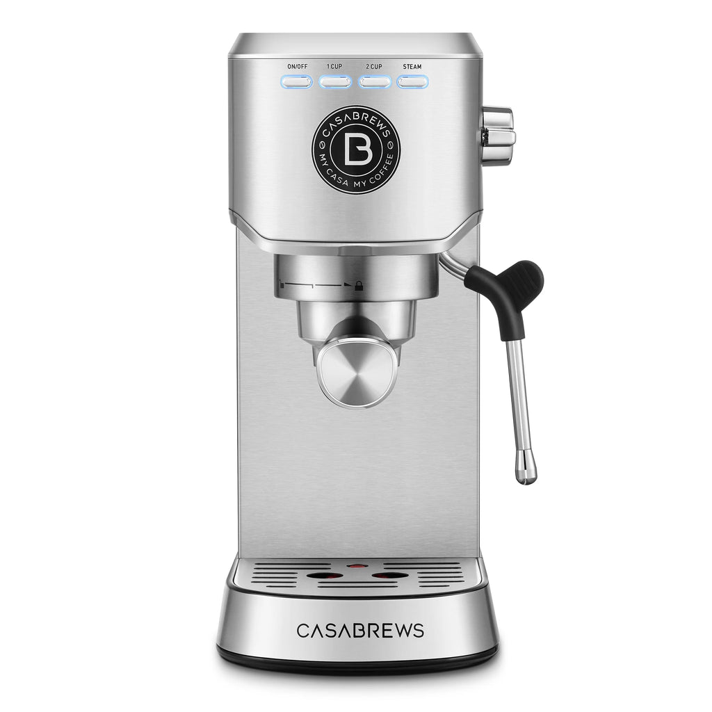 CASABREWS 5418Basic Espresso Machine with 20-Bar pressure, 34 oz Water Tank, with Milk Frother, Silver